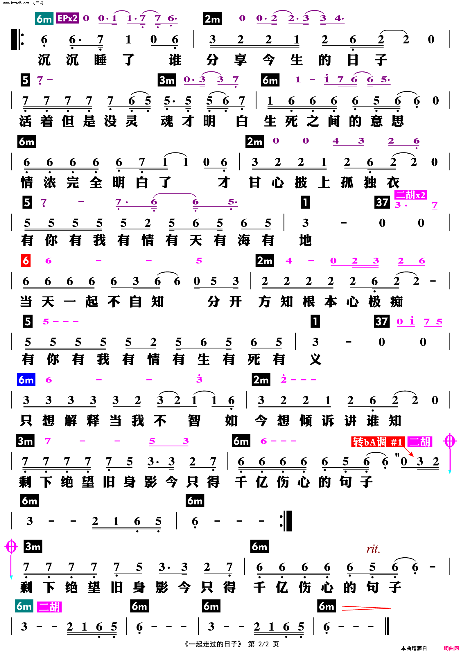 《一起走过的日子(功能谱)》简谱 小美作词 胡伟立作曲 刘德华演唱  第2页